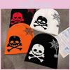 Hat Knitted Fashion With Skull And Spider Web Embroidered Design For Halloween