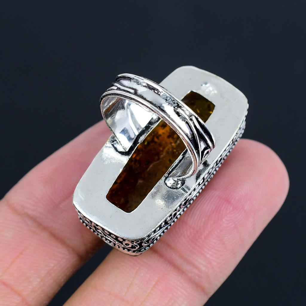 Винтажное ювелирное кольцо из серебра 925 пробы с балтийским янтарем, размер 8