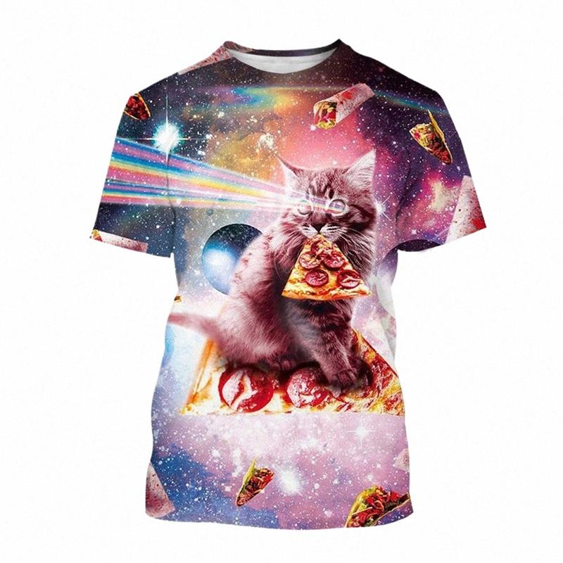3D Cute Pizza Cat Graphic T Shirts Y2k Funny Women's Clothing Female Animal Print Summer Fashion Tops Girls Causal Pretty Tees