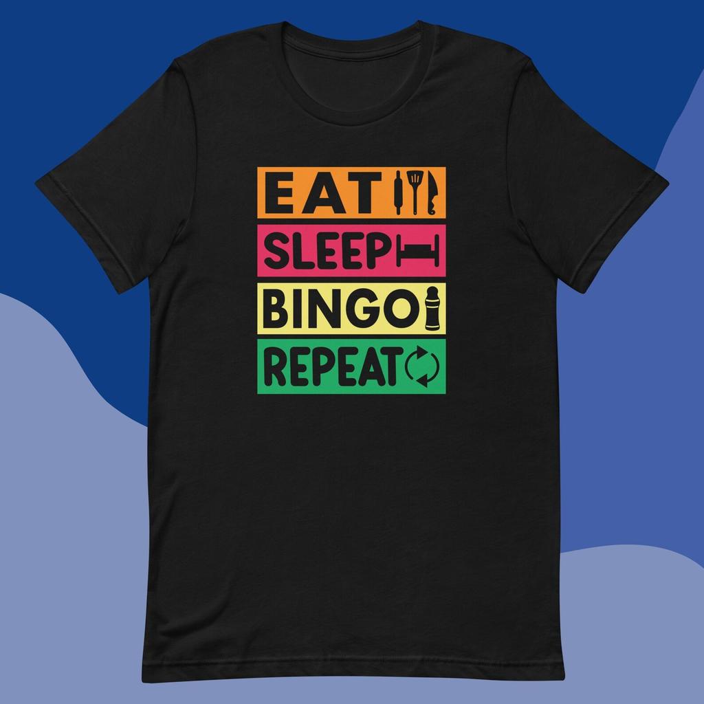 Eat Sleep Bingo Repeat T-Shirt, Soft Cotton Bingo Lover Tee