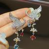 2022 креативные ювелирные изделия, цветные серьги-капли с кристаллами циркона и птицей, женские преувеличенные серьги-подвески, винтажные модные ювелирные изделия для банкетов