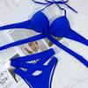 2 Pcs/Set Bathing Suit Solid Color Padded Cross Strap Swimwear Set Spa