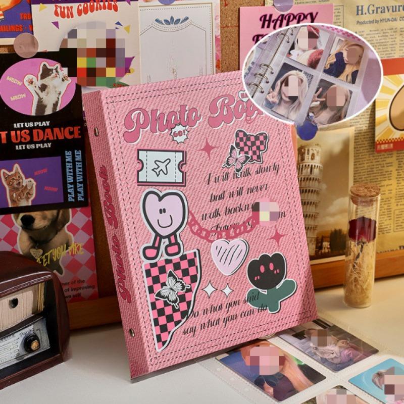 Y2K American Retro Pink Black Butterfly Card Альбом Эстетическая лазерная обложка Girl Kpop 3-дюймовая фотокарточка Сборник Книга 80 шт. Слот для карт