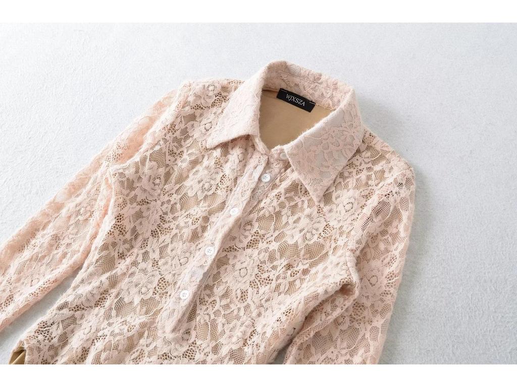 Европейский модный боди с кружевной отделкой и воротником-лацканами