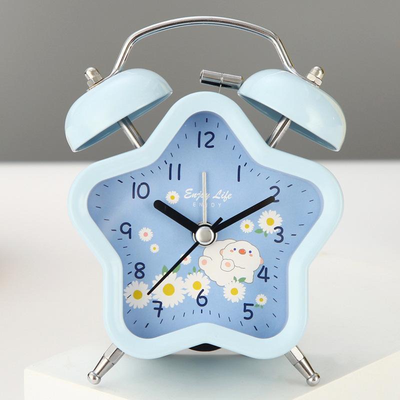 1 inch oval metal bell alarm clock, silent movement with night light, cute cartoon children's student alarm clock