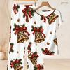 Women Plus Size White Printed Round Neck Short Sleeve Knotted Hem Top Long Pants Two Piece Set