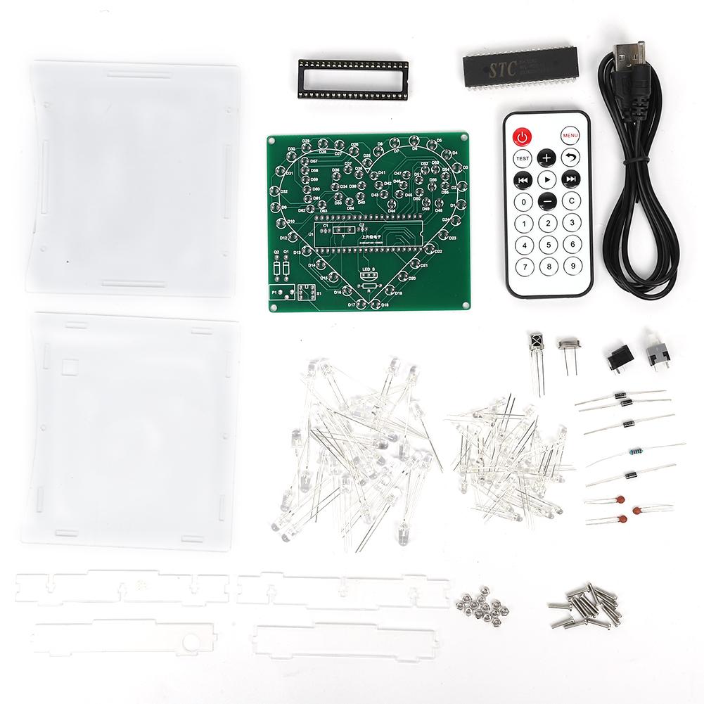 STC51 Single Chip DC4.5-5V Remote Control Heart Shaped LED Light Kit with 2mmTransparent Acrylic
