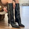 Pointed Thin Heel Boots 2025 Autumn New Buckle Thin High Heel Trouser Boots Niche Versatile Fashion Boots Women