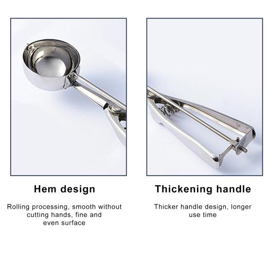 3Pcs/Set Stainless Steel Ice Cream Ball Spoon Non-stick Anti-freeze Ergonomic Spring Handle Dishwasher Safe Heavy Duty Fruit Scoop Kitchen Supplies