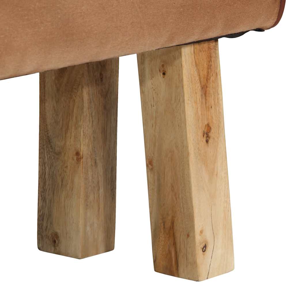 Bank Turnbock Design 160 cm Brown Genuine Leather Solid Wood Acacia