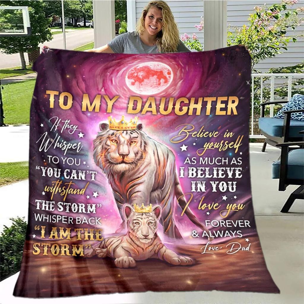 Персонализированное одеяло из шерпы для моей дочери с принтом льва, волка и дракона, подарок от мамы, папы, одеяло для дивана-кровати, мягкое одеяло для пикника