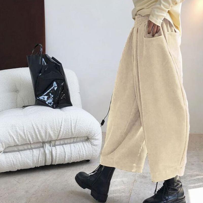 Johnature Spring Autumn Casual Thicken Harem Pants Simple Elastic Waist Loose Soild Color Ankle-lenght Women Pants