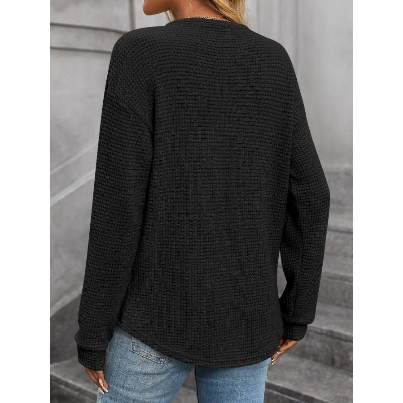 Женские модные повседневные весенне-осенние однотонные блузки и рубашки с круглым вырезом с длинными рукавами и принтом