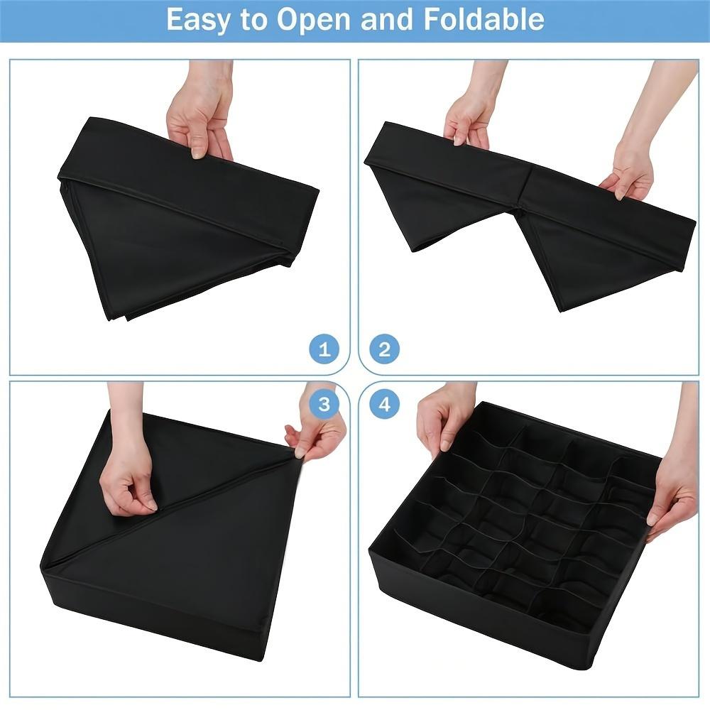 24-Cell Collapsible Organizer for Socks, Underwear, Ties, Accessories - Foldable, Mold-Resistant Fabric Storage Box Divider
