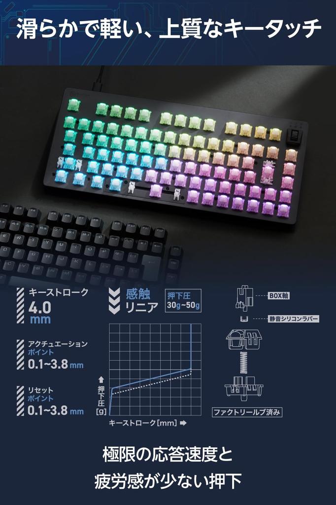 Elecom Gaming Keyboard V Custom VK720A Rapid Trigger Equipped with Wired Detachable Magnetic Analog Detection Switch Size Black 75% TK-VK720ABK