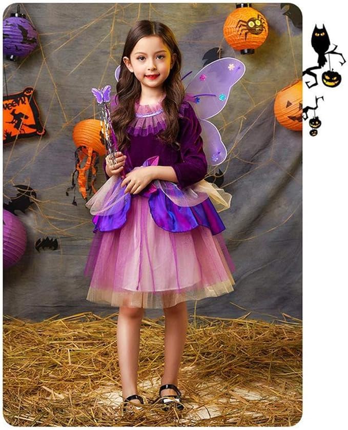 Formemory Fairy Costume, Princess, Halloween Witch Cosplay, Flower Fairy Costume, Kids' Girls' Halloween Cosplay Dress, Magic Wand Wing Costume,