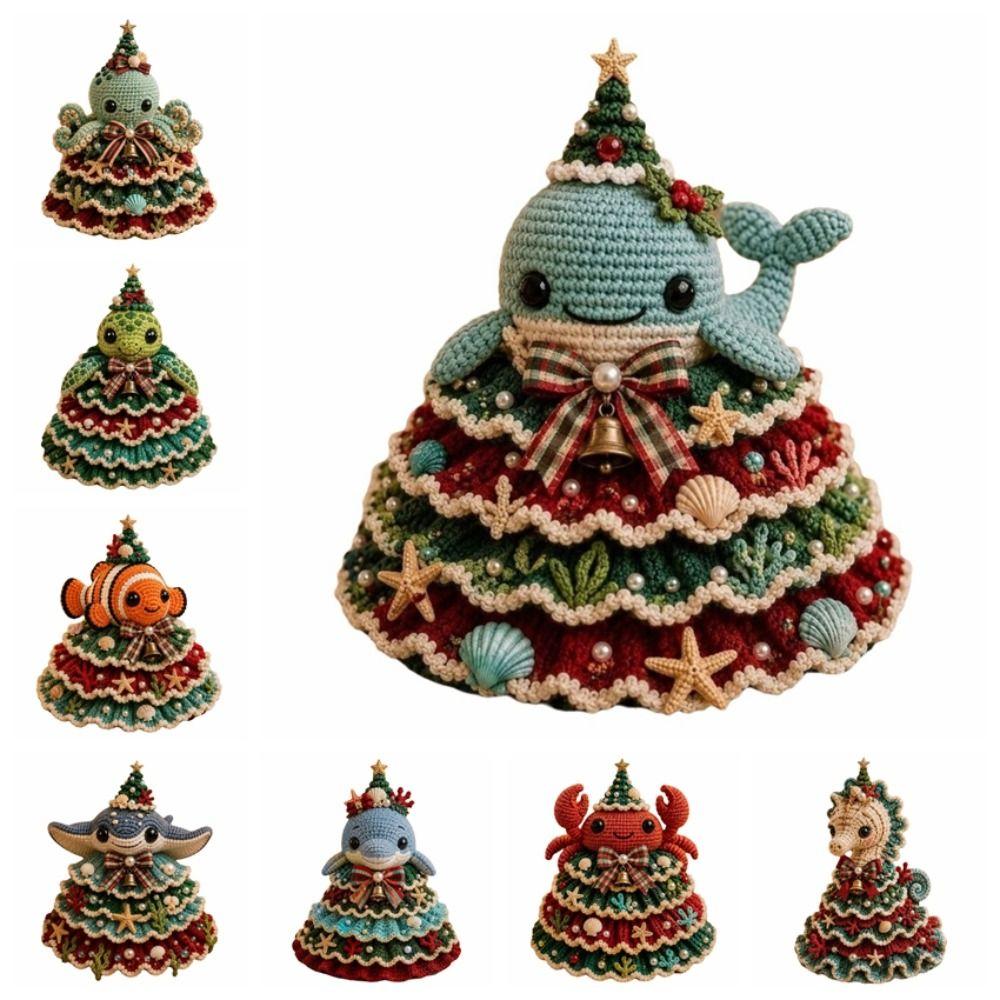 Handmade Crochet Animals Set Layered Knitted Xmas Decor Crochet Christmas Tree DIY Kit Christmas