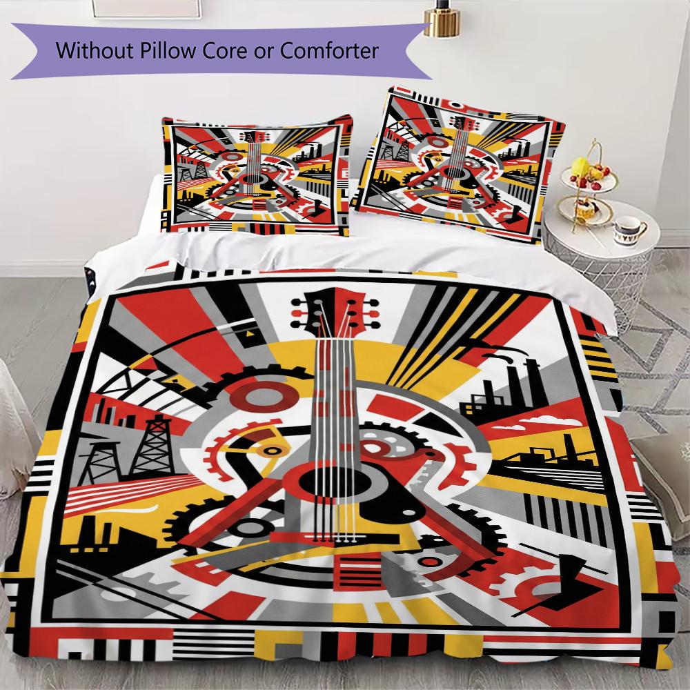 Guitar Music Pattern Bedding uilt Set uilt Cover Pillowcase Home Decoration Birthday Gift (1 * duvet cover + 2 * pillowcase without core)10