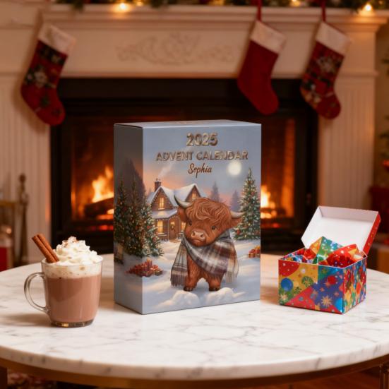 Адвент-календарь с шотландской коровой, складной 24-дневный календарь обратного отсчета до Рождества, украшения с шотландской коровой для дома, фермерский декор, детский праздничный подарок