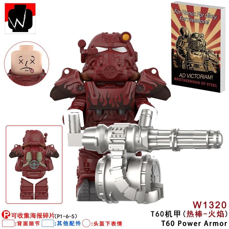BoS Game T60 Power Armor Army Officers Soldiers Figure Machine Gun Model Building Blocks Kids Toys Gifts Boys Girls Juguetes