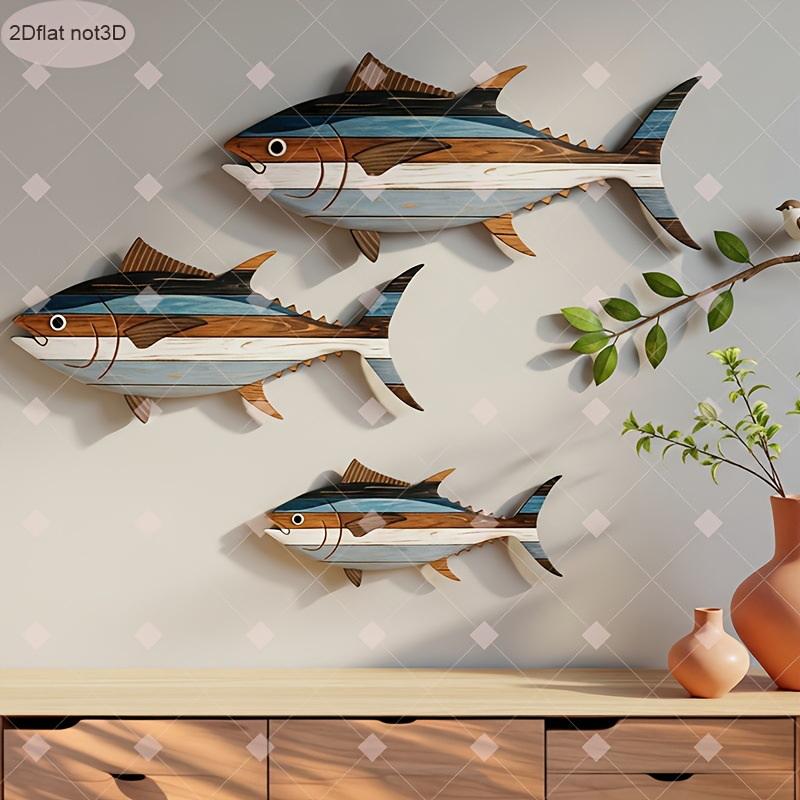 Набор из 3 деревянных настенных украшений в виде тунца, многоразовый, подходит для декора дома, офиса и гостиной.