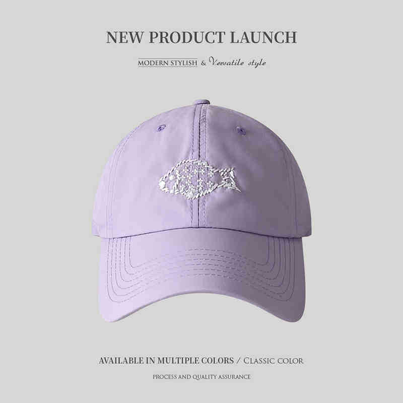 New embroidered small fish quick-drying baseball cap children's summer outdoor sun hat sports breathable sun protection cap men