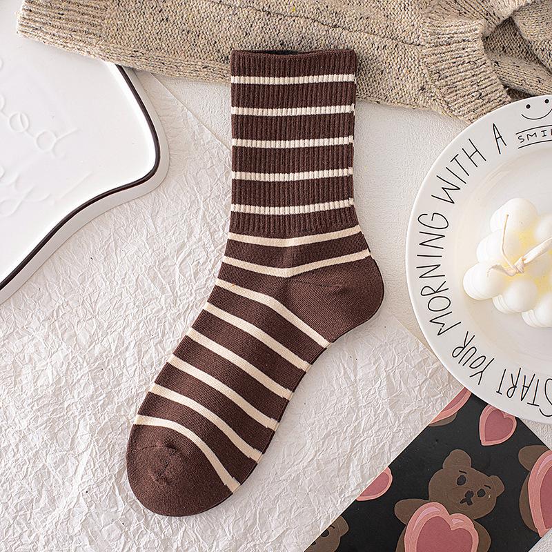 Кофейные носки женские полосатые чулки с перьями из пряжи медведя милые мультяшные носки Майяра