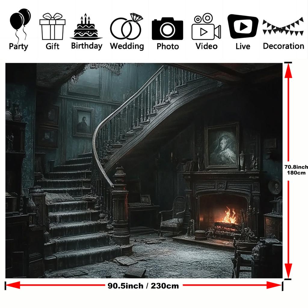1pc 2D flat Halloween retro gothic building background cloth, Halloween decoration, no power required——sjs