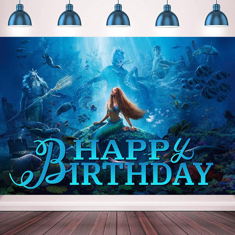 New 5 X 3.3ft The Little Black Mermaid Backdrop Photo Prop for Party Decor