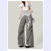Womens High-Waisted Wide-Leg Pants With Lace Trim Loose Fit Breathable Taffeta Streetwear Jazz Dance Casual Wear
