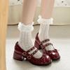 Новые Французские Винтажные Туфли на Блочном Каблуке Jane High Heels 2026 Новые Весенне-Осенние Мелкий Бант с Юбкой Маленькие Туфли