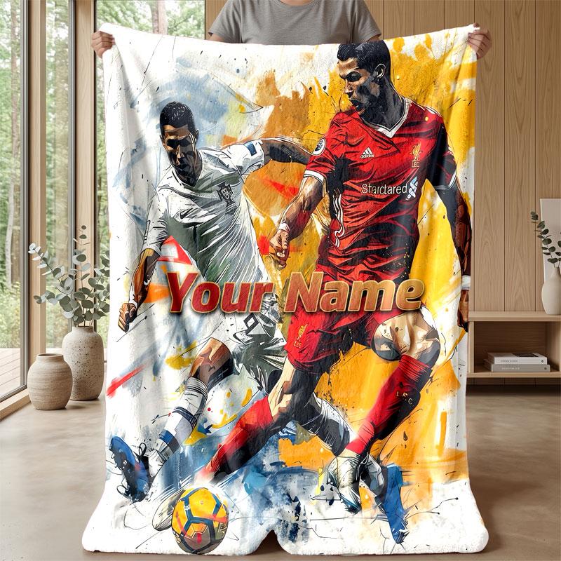 Cristiano Ronaldo Custom Name Text Flannel Blanket Soccer Logo Personalized Fleece Throw Blanket Special Gift For Sofa Bedroom Home