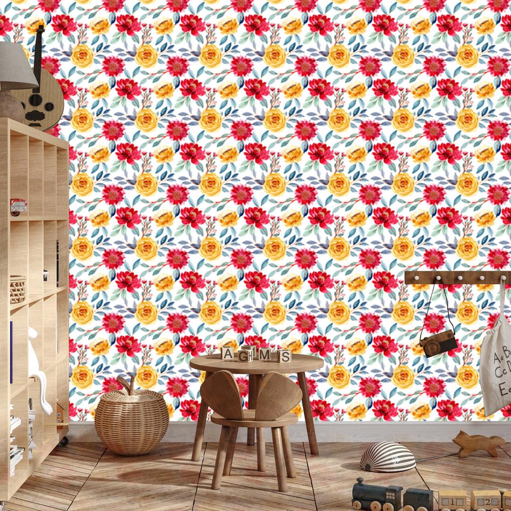 Wallpaper Flowers white, light gray and cream for living room and bedroom 50x1000