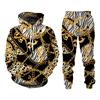 Men's Hoodie Set New Style Sweatsuit 3D Printed Crown Golden Chain Hoodie Sweatsuit Casual Men Pullover Oversize Tracksuit Set