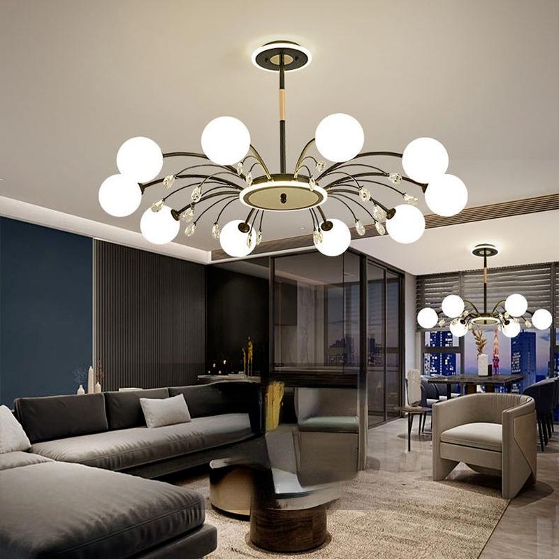 Nordic LED Chandeliers Indoor Glass Living Room Dining Bedroom Lighting Modern Hanging Ceiling Copper Lamp