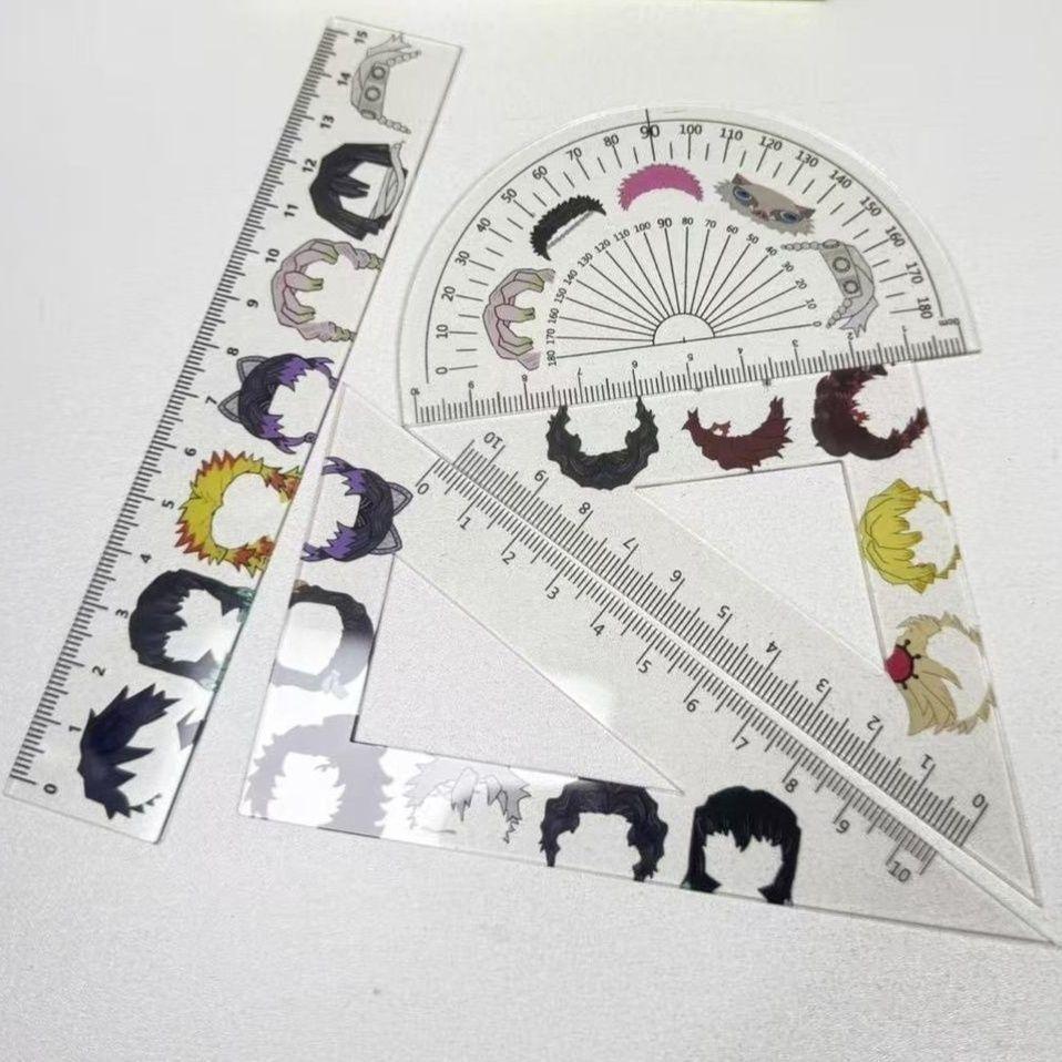 Cute Cat Acrylic Ruler Set - 4-Piece Cartoon Stationery for Students