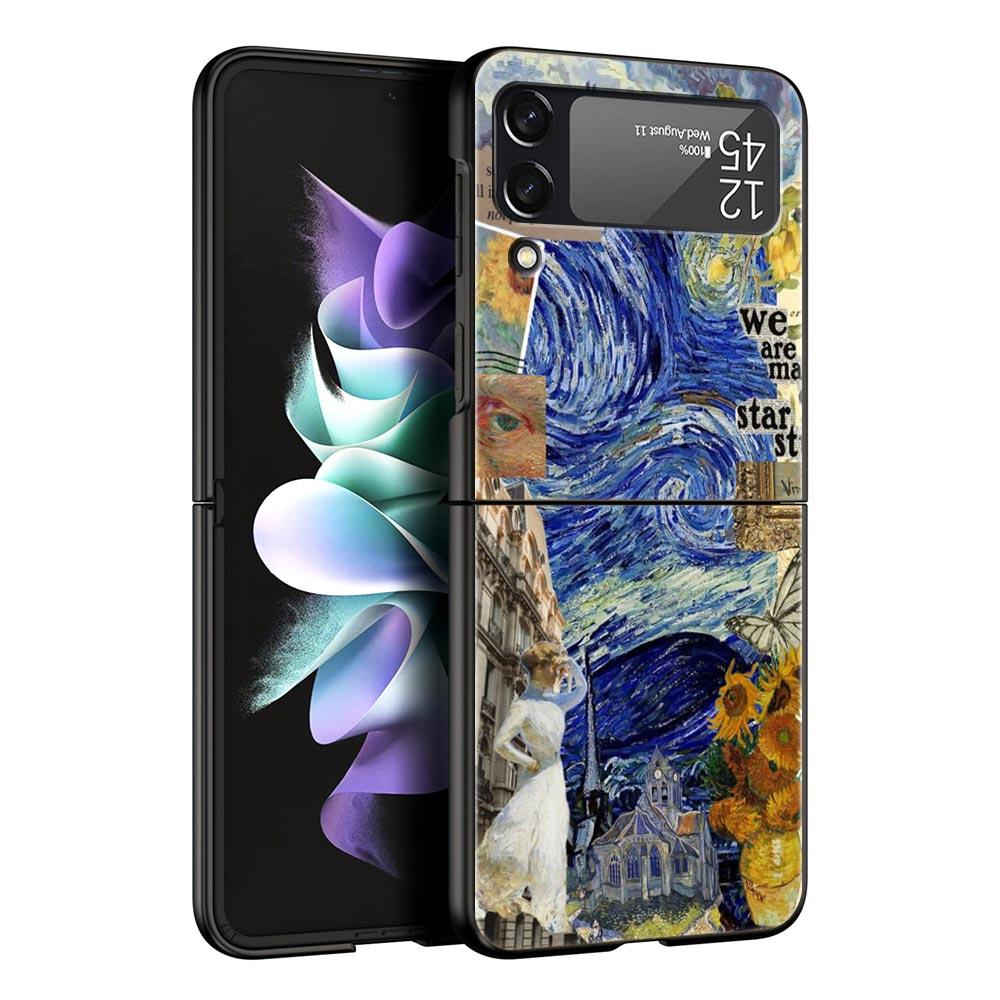 Чехол для телефона «Звездная ночь» в стиле Ван Гога для Samsung Galaxy Z Flip3 Flip4 Flip5, ПК-корпус для Z Flip 3 4 5, Черная жесткая складная крышка