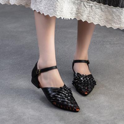 GKTINOO 2025 Лето Новые Ретро Плетеные Вручную Сандалии из Натуральной Кожи Дышащие С Пряжкой Повседневные Женские Туфли