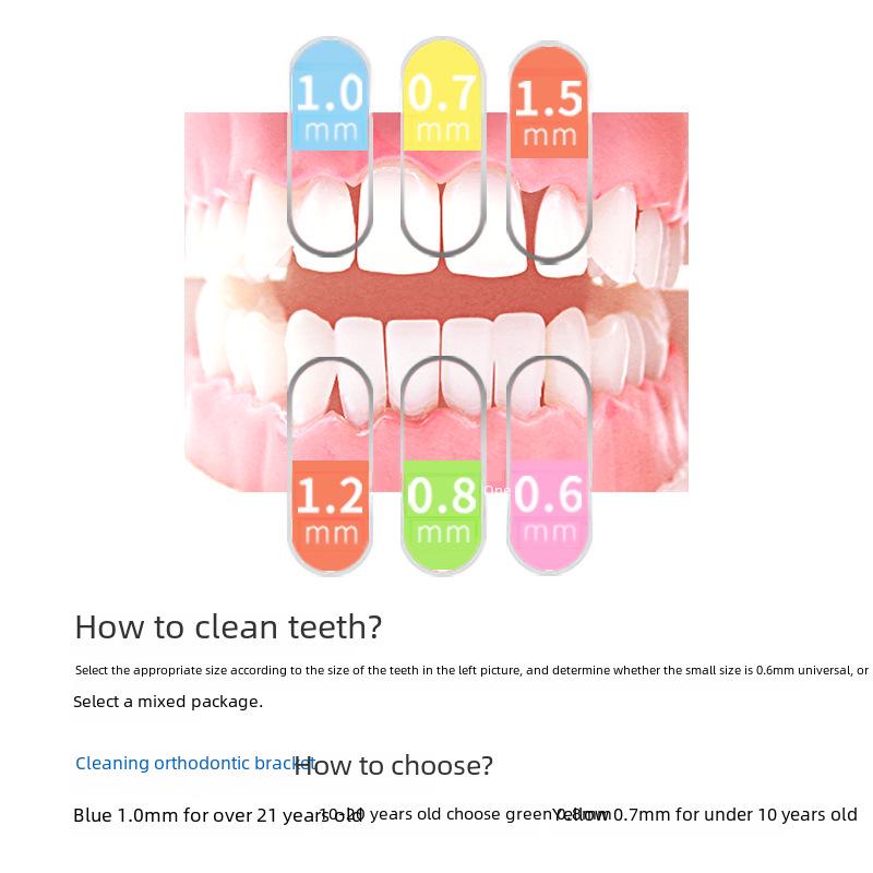 Набор для ортодонтического ухода: Межзубные ершики L-образной и 7-образной формы, зубная щетка, межзубный ершик с мягкой щетиной