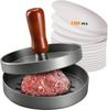 Stainless Steel Burger Press with Wood Handle – Non-Stick Patty Maker + 100 Patty Papers