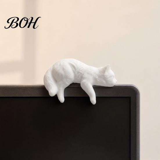 Minimalist Cat Ornament Cute Figurine Computer Monitor Decor, 3D Printed Screen TV Table Edge Topper, Small Kitten Car Dashboard for Rearview Mirror,