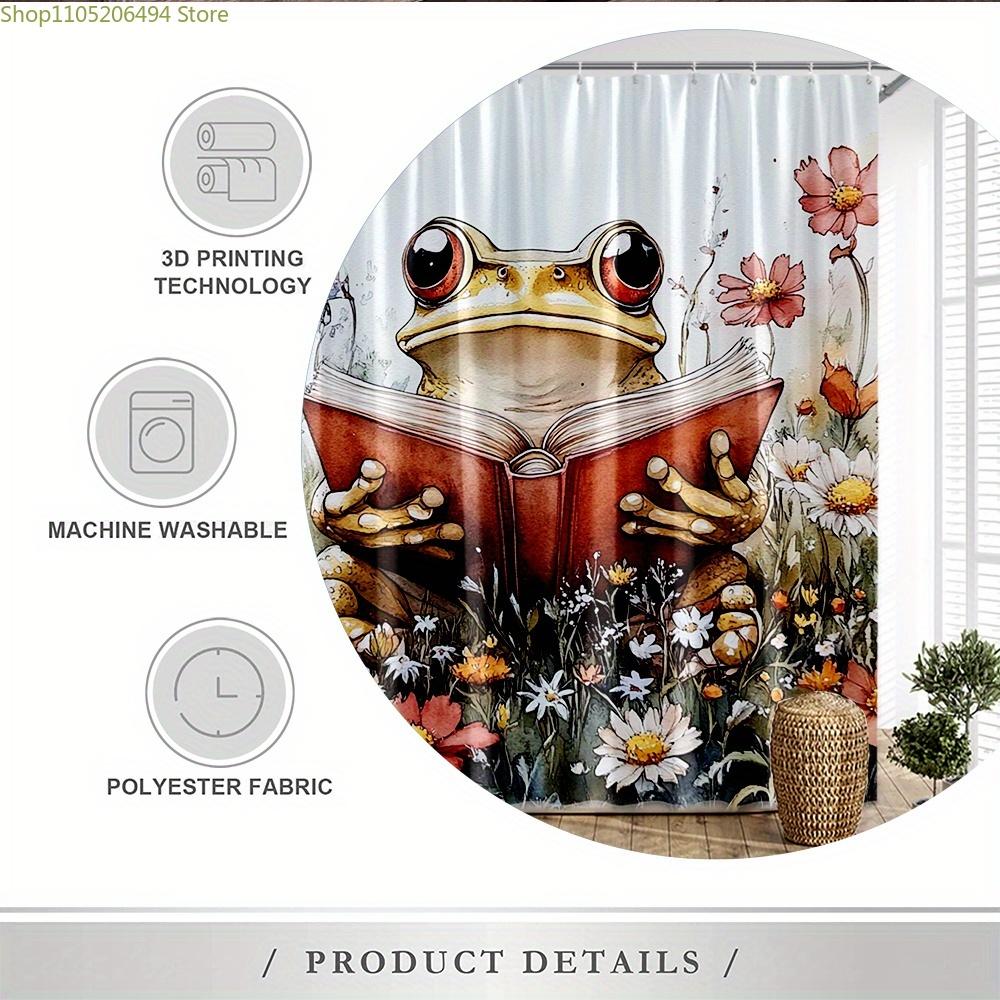 1 шт. Причудливая лягушка с книгой на лугу, акварельная шторка для душа, с антропоморфной лягушкой, держащей книгу в цветном