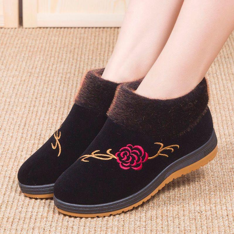 Fashion Round Toe Warm Women Boots Winter Velvet Thickening Middle-aged and Elderly Ankle Boots Leisure Warm Non-slip Snow Boots