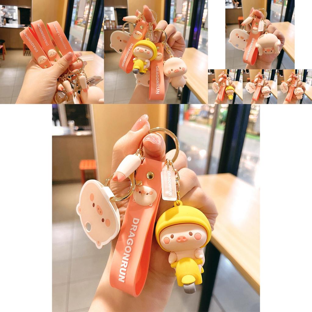 Adorable Cartoon Pig Keychain Cute And Creative Soft Rubber Key Accessory For Bags And Cars