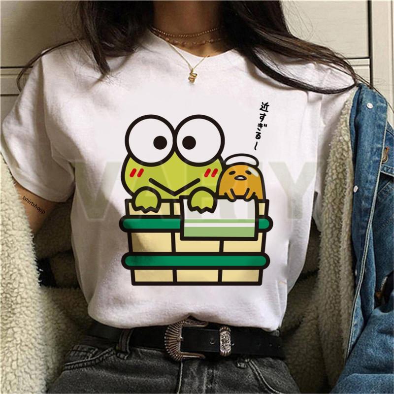 Женская футболка в стиле ретро Keroppi Gudetama Take A Bath Printed Top Корейская женская футболка с короткими рукавами и круглым вырезом, подходящая для повседневного ношения