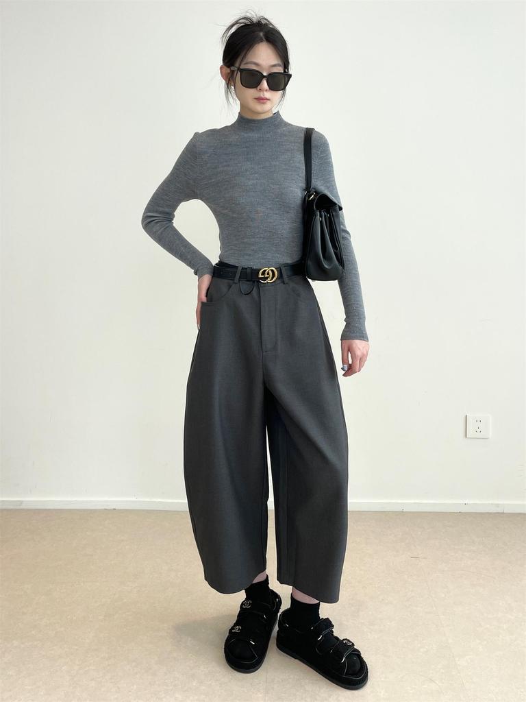 Осенняя мода Нань Юй: Женские брюки с высокой талией, драпированные дугой сабли, длиной до щиколотки