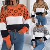 Autumn and Winter Casual Color-blocked Star-shaped Hollowed-out Lantern Sleeve Pullover Sweater for Women