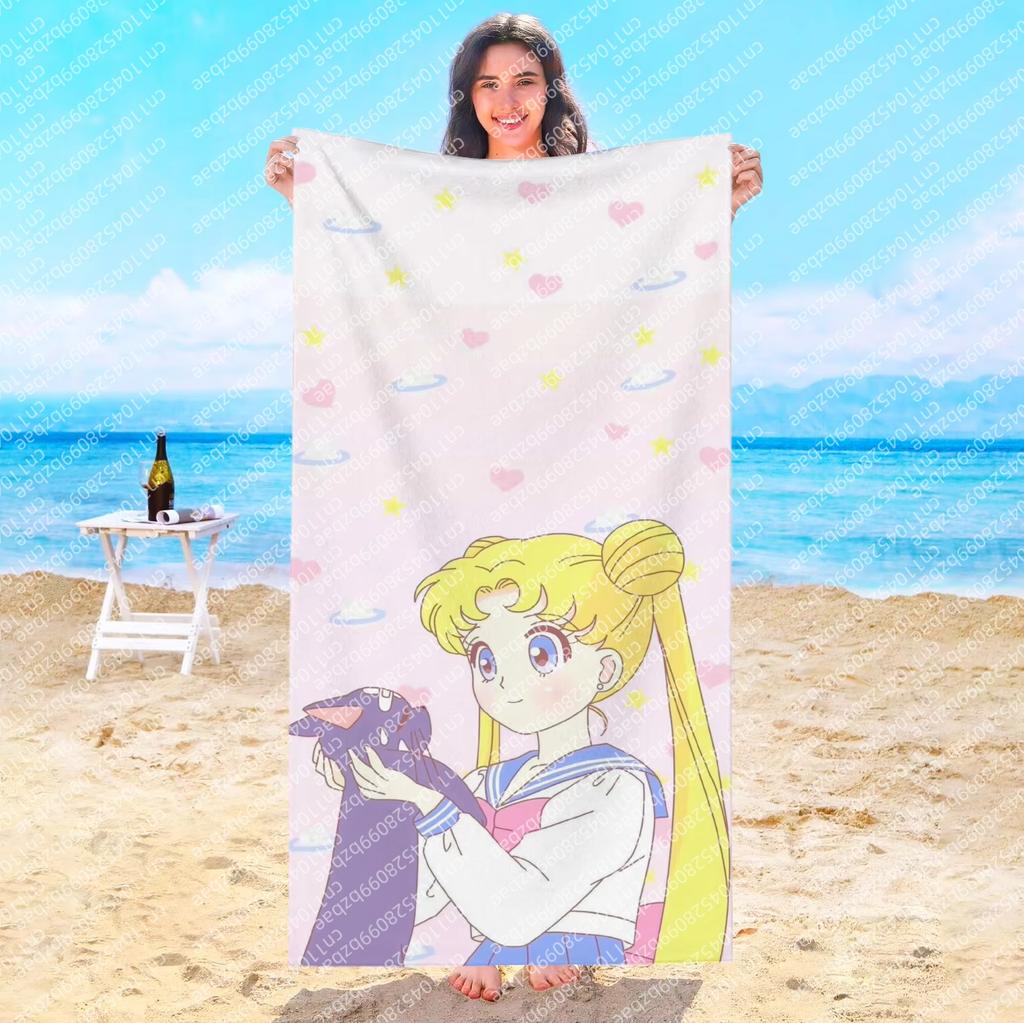 Cute Cartoon S-Sailor M-Moon Beach Towel Hotel Towels Bathroom For Home Travel Swimming Pool Sauna Playa Baby Spa Bath Gym Sea