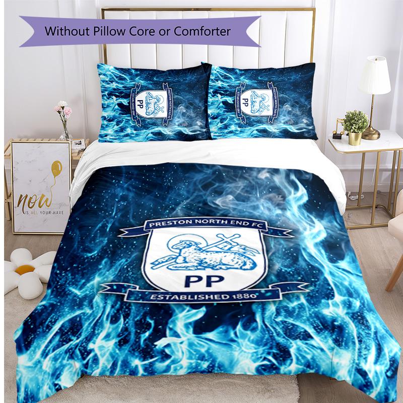 Preston North End Football Printed 3 Pieces Bedding Set, Comfortable Skin Friendly Bedroom Duvet Cover Set