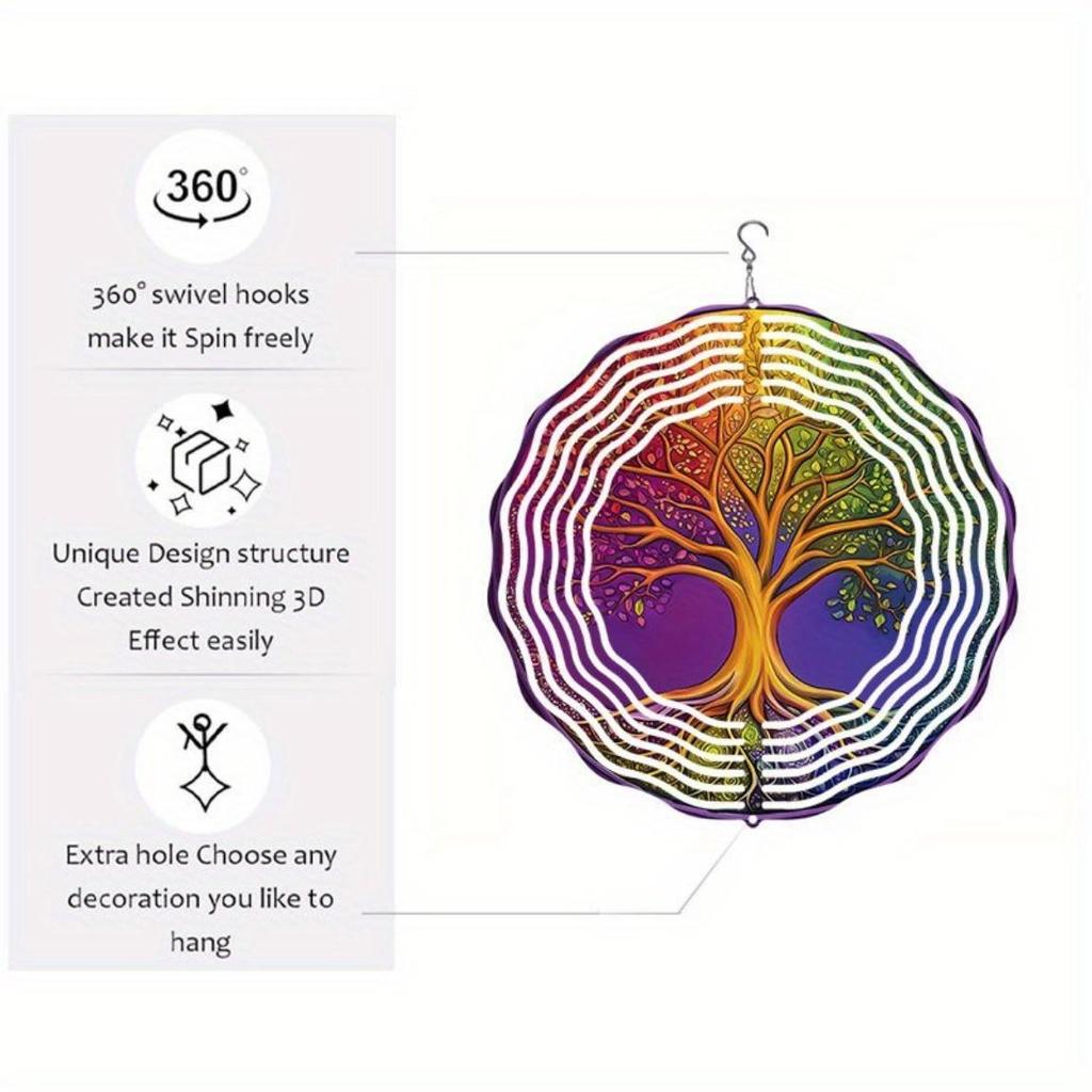 Vibrant Metal Mandala Wind Spinner – Tree of Life Design, Outdoor Hanging Decor for Garden, Patio & Holidays (Christmas, Halloween, Mother’s Day